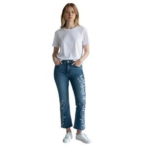 LIVERPOOL Women’s Boho Floral Embroidered Cropped Flare Jeans